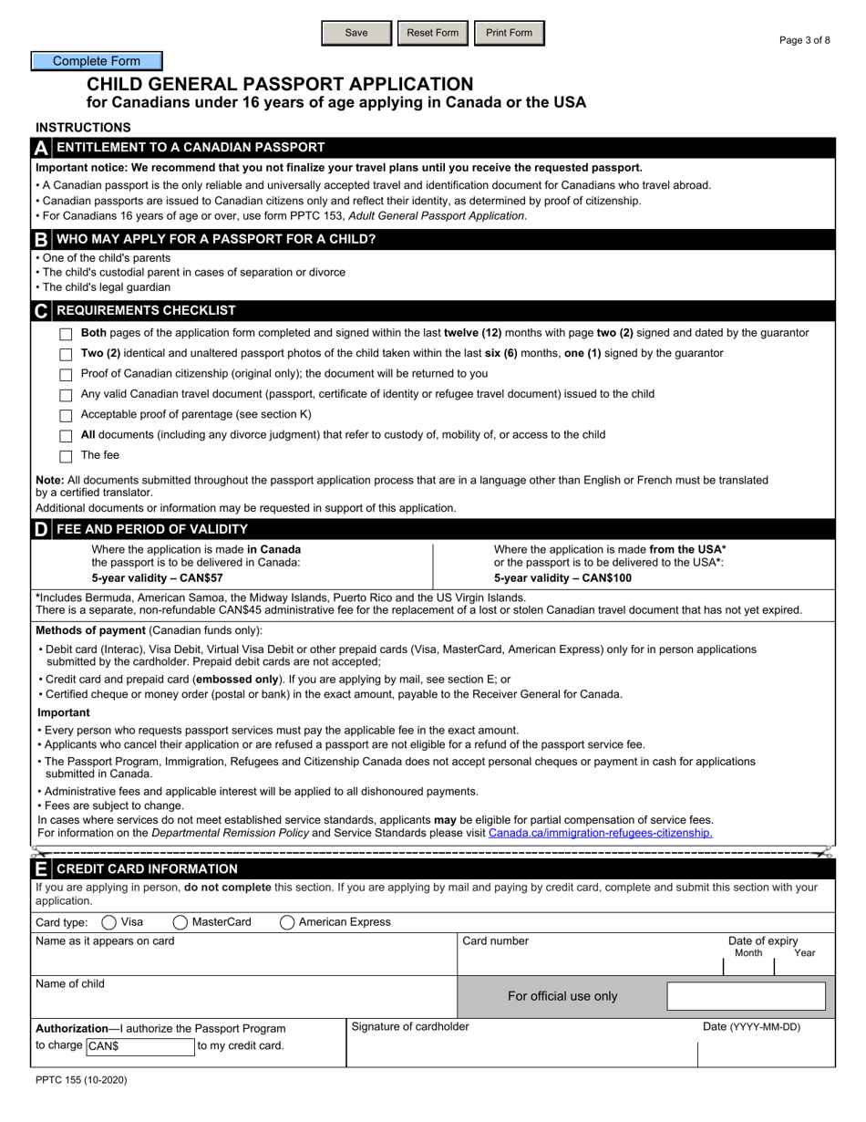 Form PPTC155 Child General Passport Application - Canada, Page 3