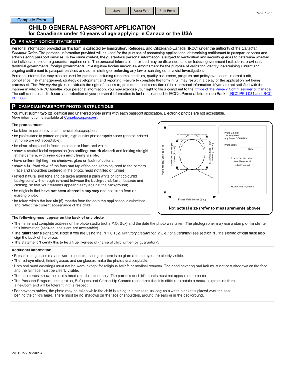 Form PPTC155 Child General Passport Application - Canada, Page 7