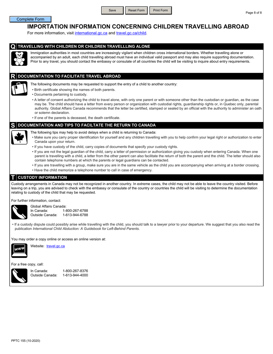 Form PPTC155 Child General Passport Application - Canada, Page 8