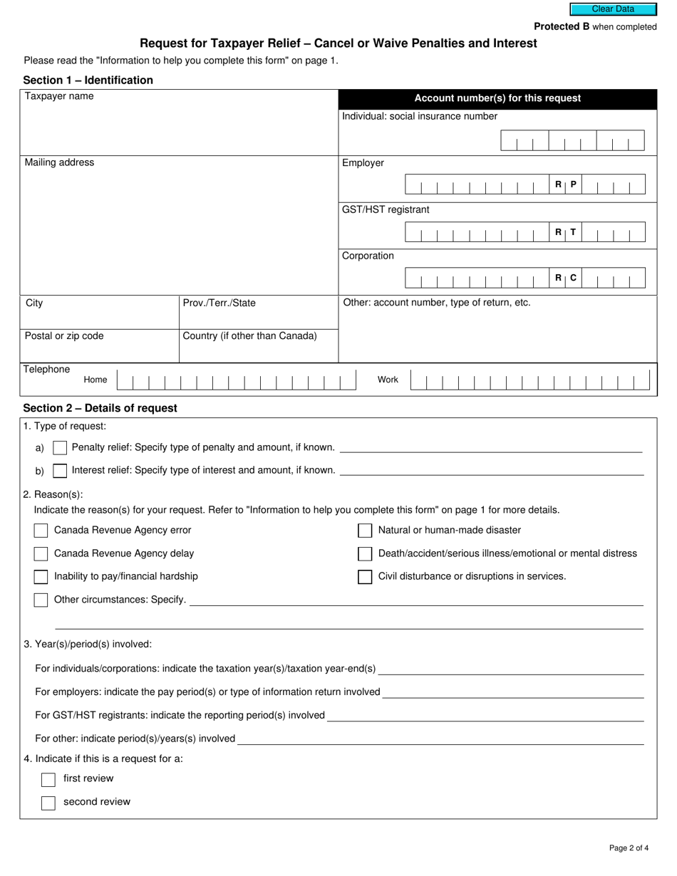 Form RC4288 Request for Taxpayer Relief - Cancel or Waive Penalties or Interest - Canada, Page 2