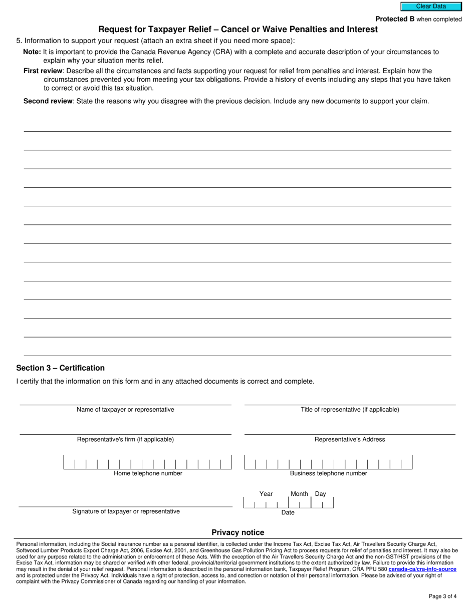 Form RC4288 Request for Taxpayer Relief - Cancel or Waive Penalties or Interest - Canada, Page 3