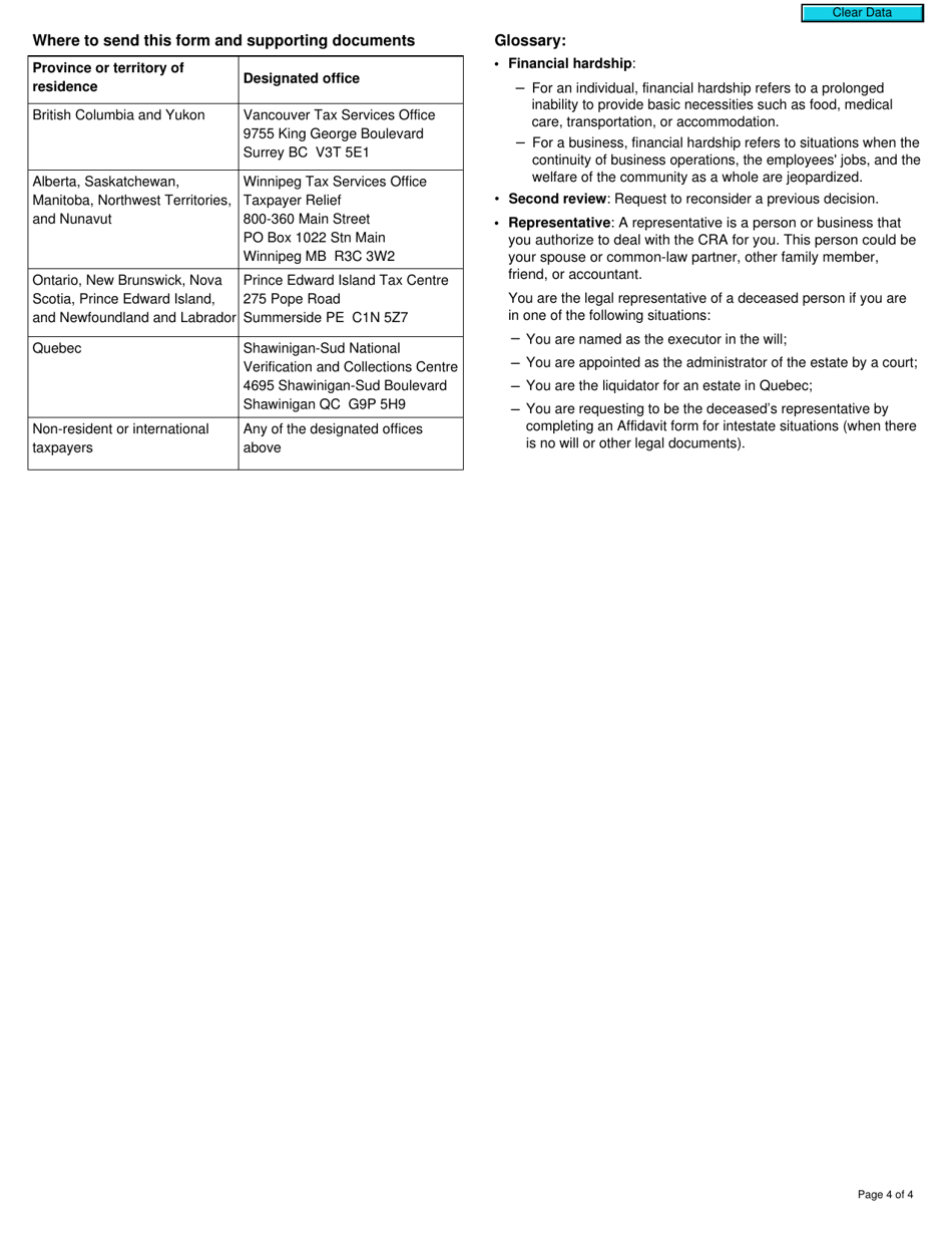 Form RC4288 Request for Taxpayer Relief - Cancel or Waive Penalties or Interest - Canada, Page 4