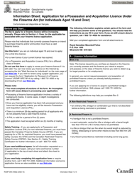 Form RCMP GRC5592 &quot;Application for a Possession and Acquisition Licence Under the Firearms Act (For Individuals Aged 18 and Over)&quot; - Canada