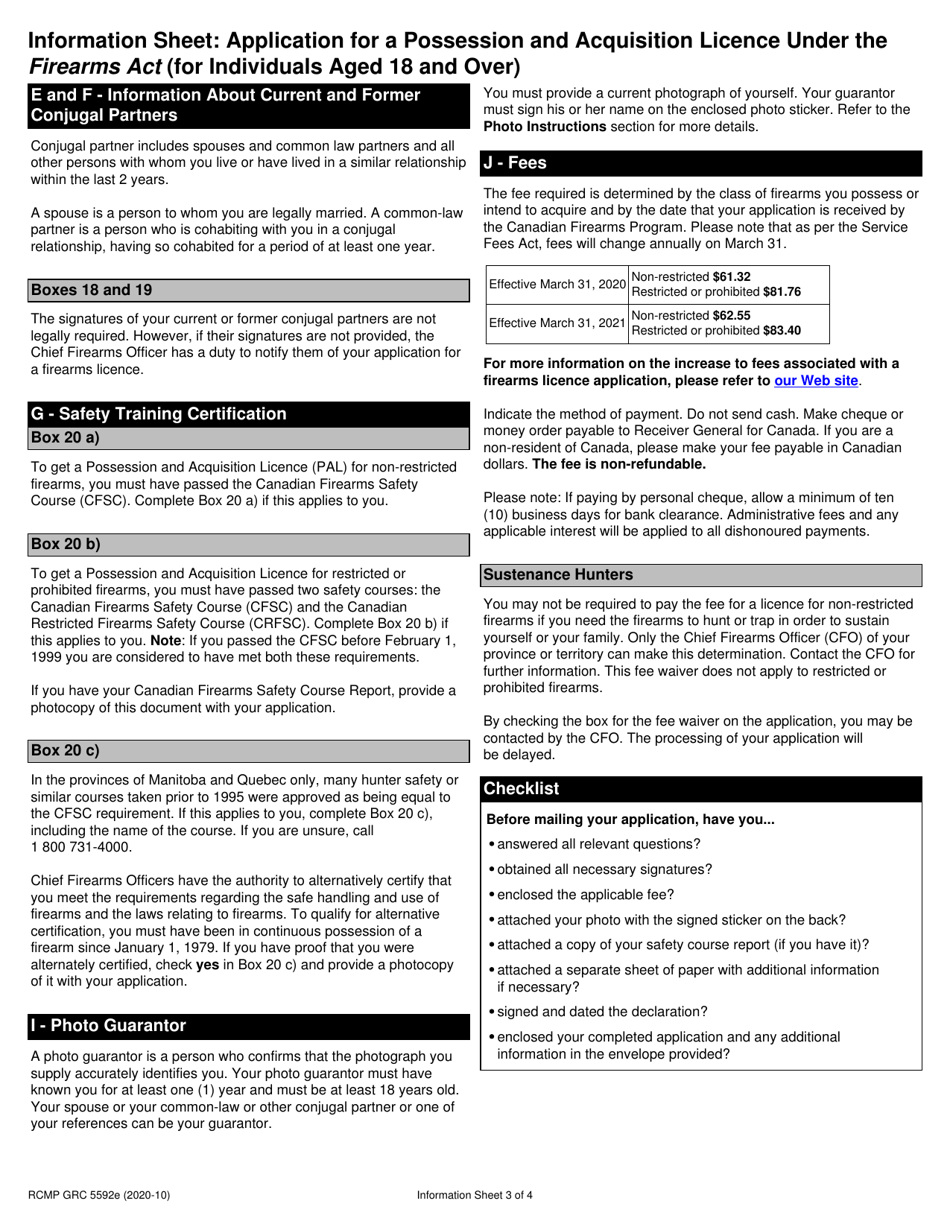 Form RCMP GRC5592 Application for a Possession and Acquisition Licence Under the Firearms Act (For Individuals Aged 18 and Over) - Canada, Page 3