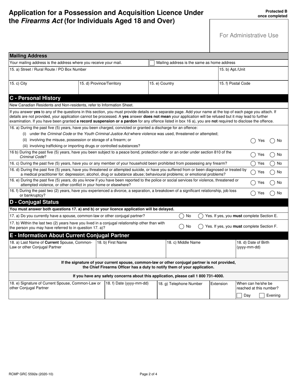 Form RCMP GRC5592 Application for a Possession and Acquisition Licence Under the Firearms Act (For Individuals Aged 18 and Over) - Canada, Page 6