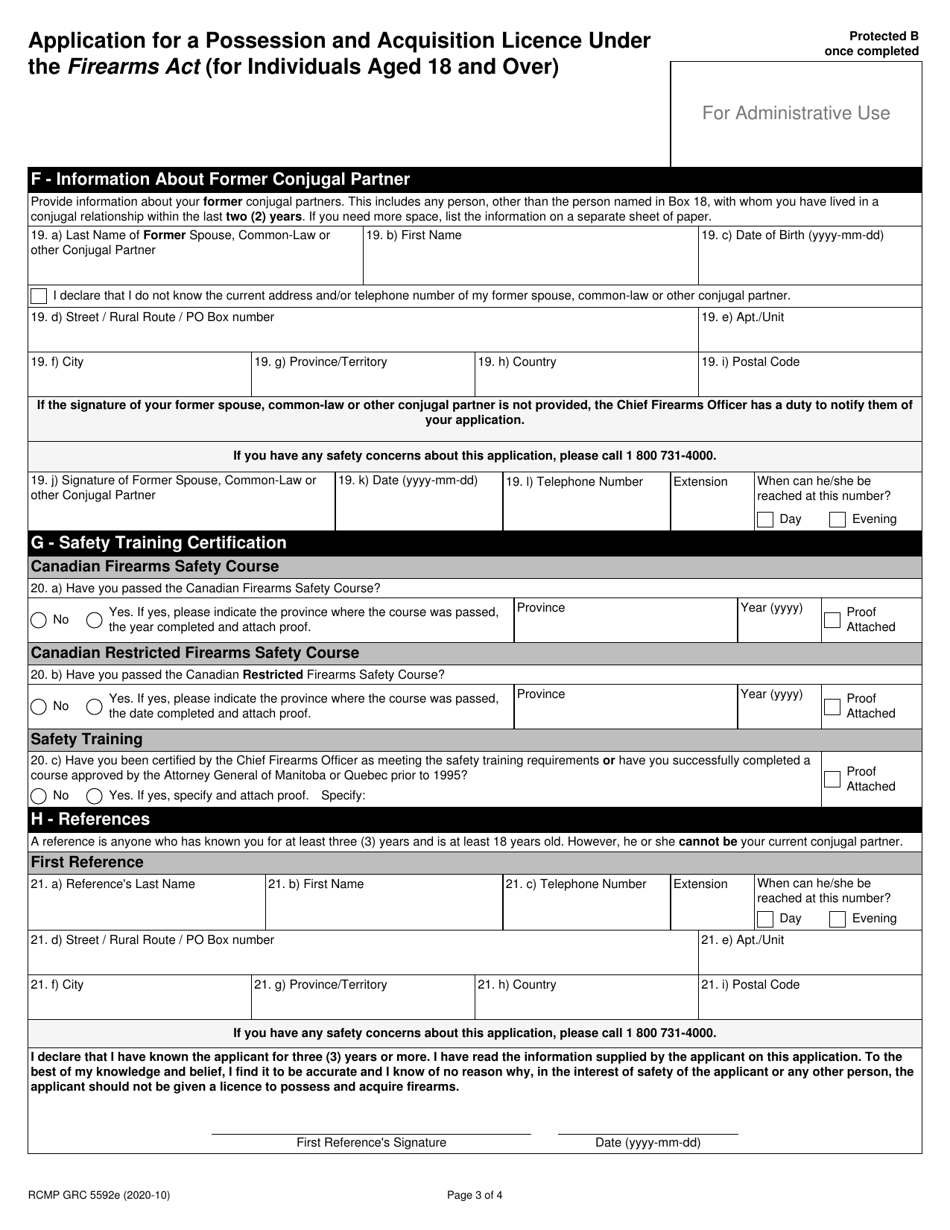 Form RCMP GRC5592 Application for a Possession and Acquisition Licence Under the Firearms Act (For Individuals Aged 18 and Over) - Canada, Page 7