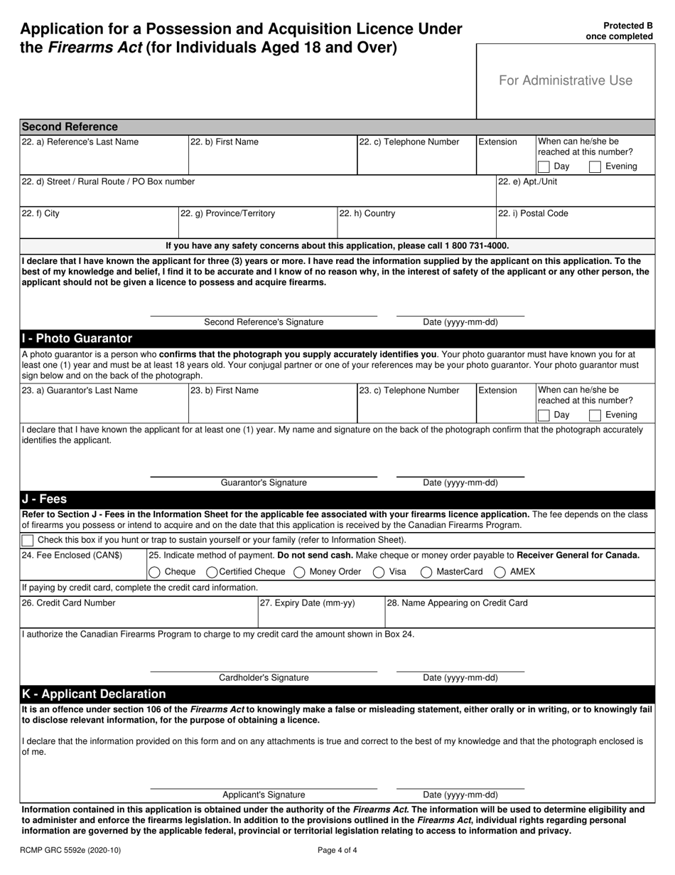 Form RCMP GRC5592 Application for a Possession and Acquisition Licence Under the Firearms Act (For Individuals Aged 18 and Over) - Canada, Page 8