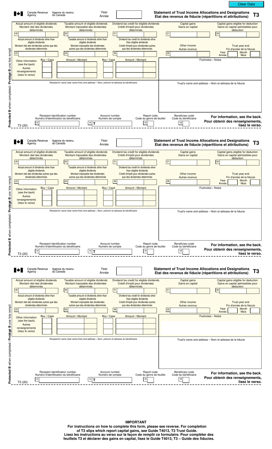 Form T3 Statement of Trust Income Allocations and Designations - Canada (English / French), Page 1