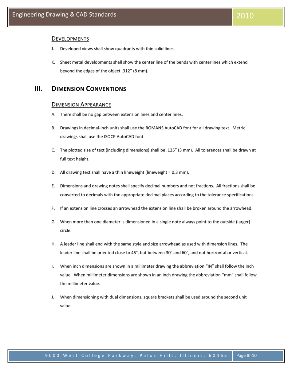 Engineering Drawing  Cad Standards - C. Bales, M. Vlamakis, Moraine Valley Community College, Page 10