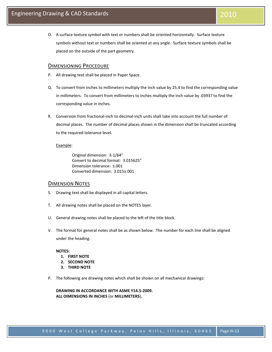 Engineering Drawing  Cad Standards - C. Bales, M. Vlamakis, Moraine Valley Community College, Page 13