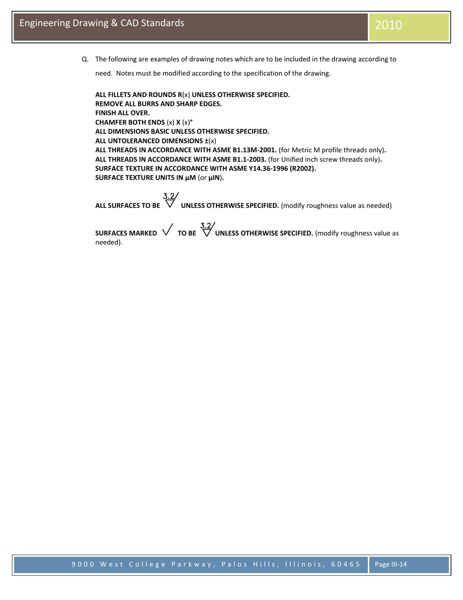 Engineering Drawing  Cad Standards - C. Bales, M. Vlamakis, Moraine Valley Community College, Page 14