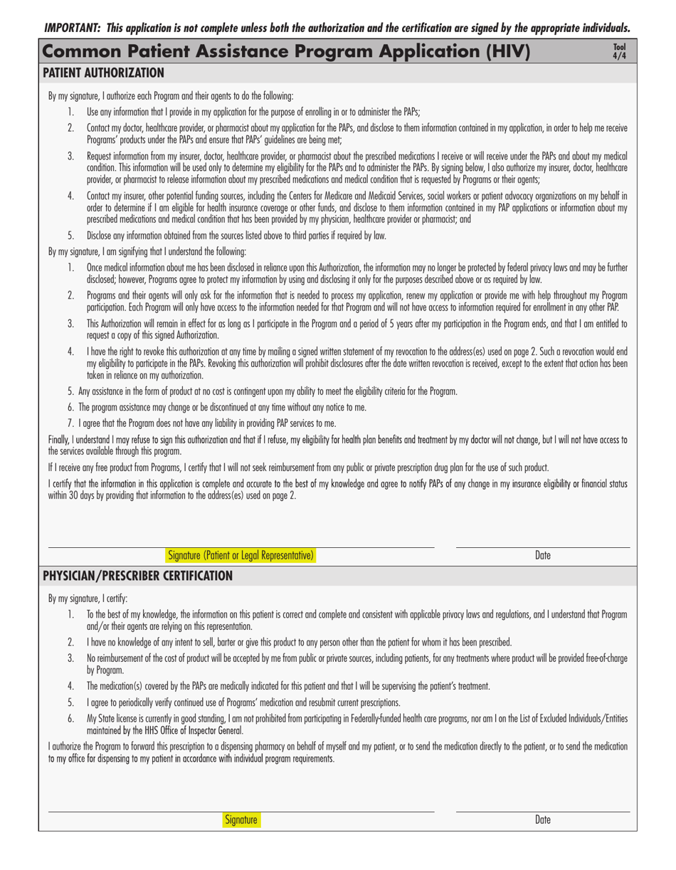 Common Patient Assistance Program Application (HIV) Nastad Download