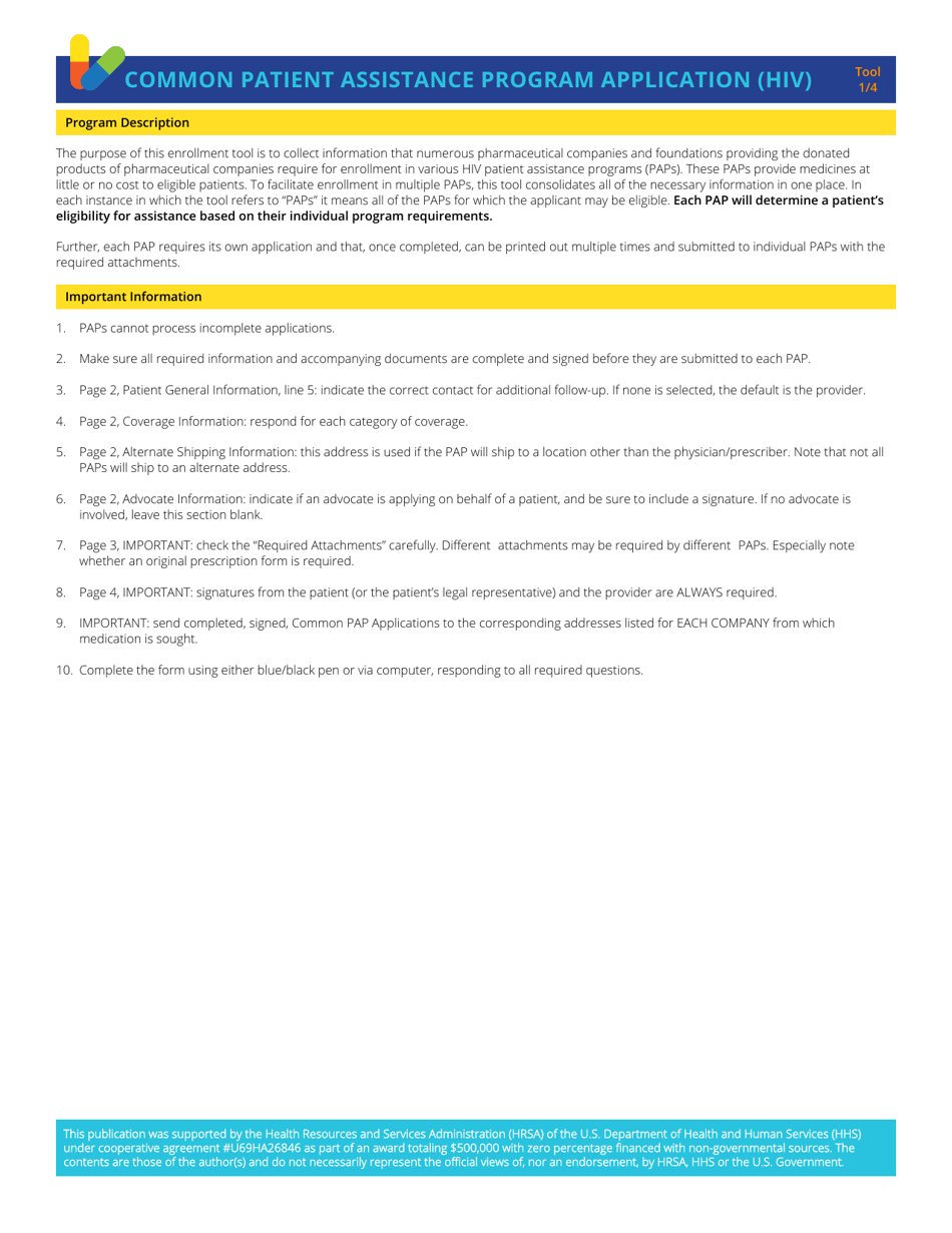 Common Patient Assistance Program Application (HIV) Nastad Download Fillable PDF Templateroller