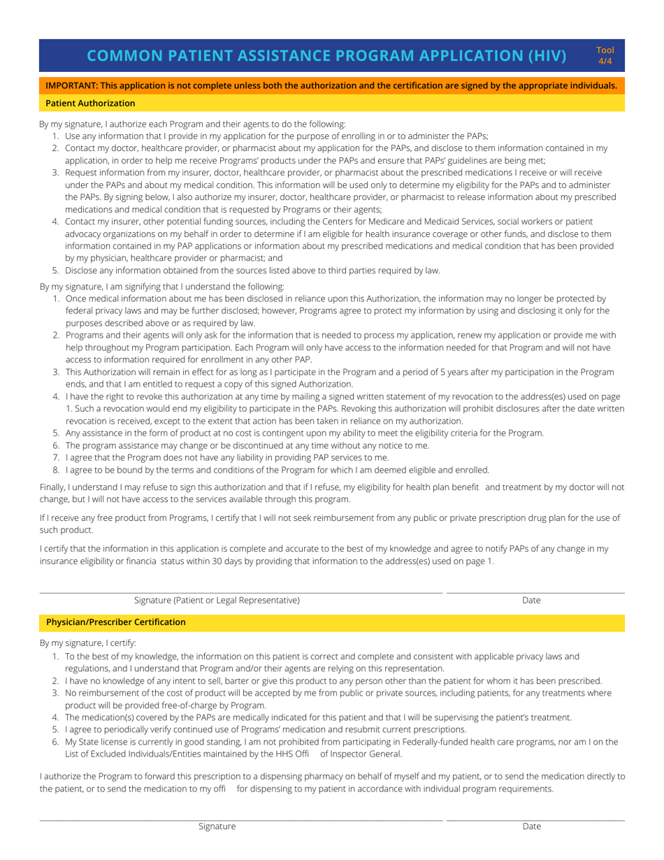 Common Patient Assistance Program Application (HIV) - Nastad, Page 4