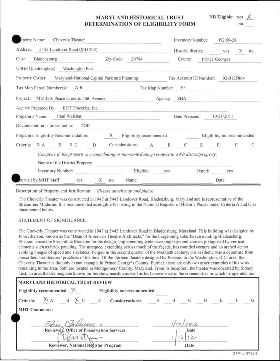 Sample Determination of Eligibility Form - Maryland, Page 1