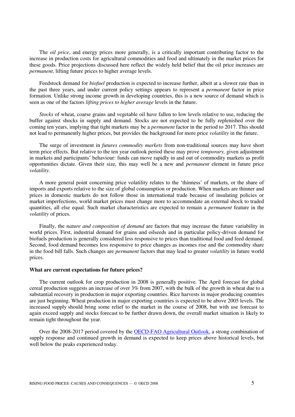 Rising Food Prices: Causes and Consequences - Organisation for Economic Co-operation and Development (Oecd), Page 5
