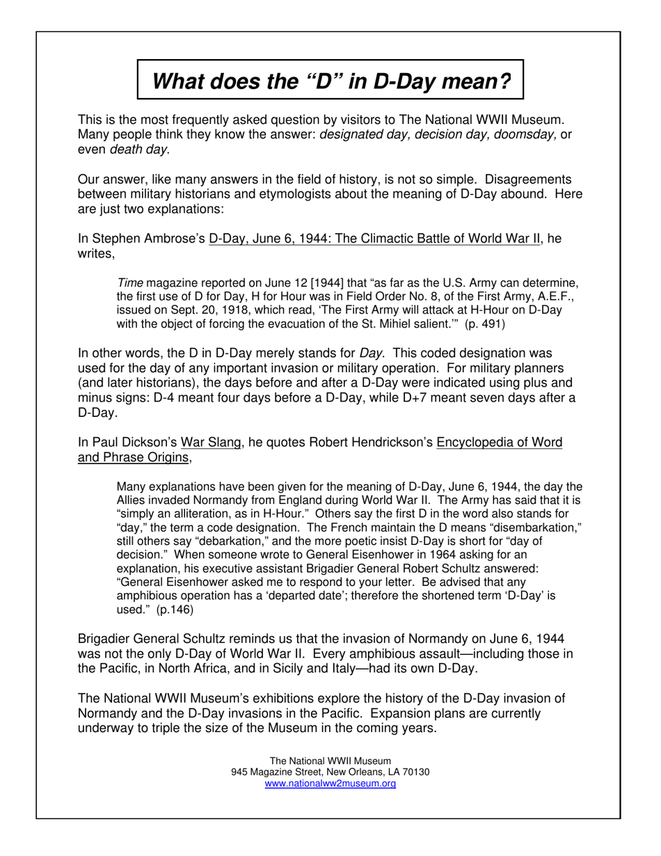 What does the d in d day mean national wwii museum download