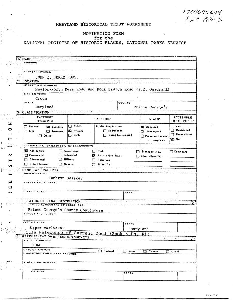 Sample State Historic Sites Inventory Form - Maryland, Page 16
