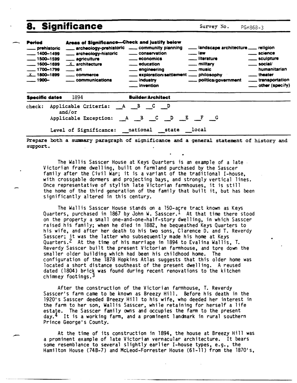 Sample State Historic Sites Inventory Form - Maryland, Page 5