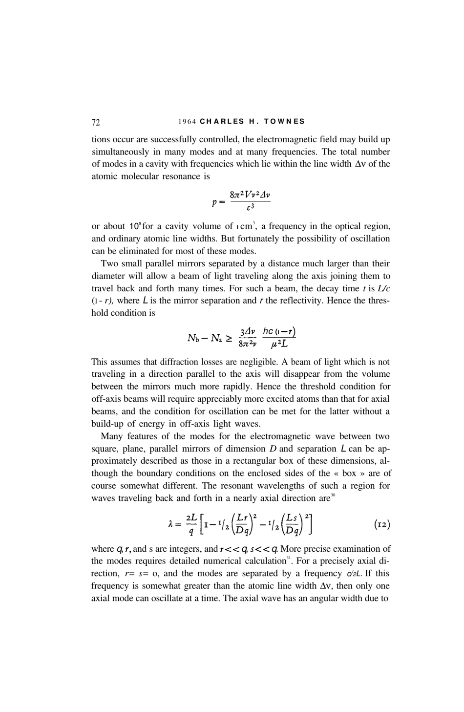 Production of Coherent Radiation by Atoms and Molecules - Charles H. Townes, Nobel Lecture, Page 15