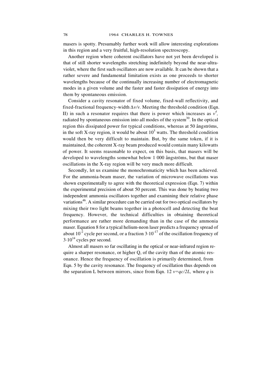 Production of Coherent Radiation by Atoms and Molecules - Charles H. Townes, Nobel Lecture, Page 21