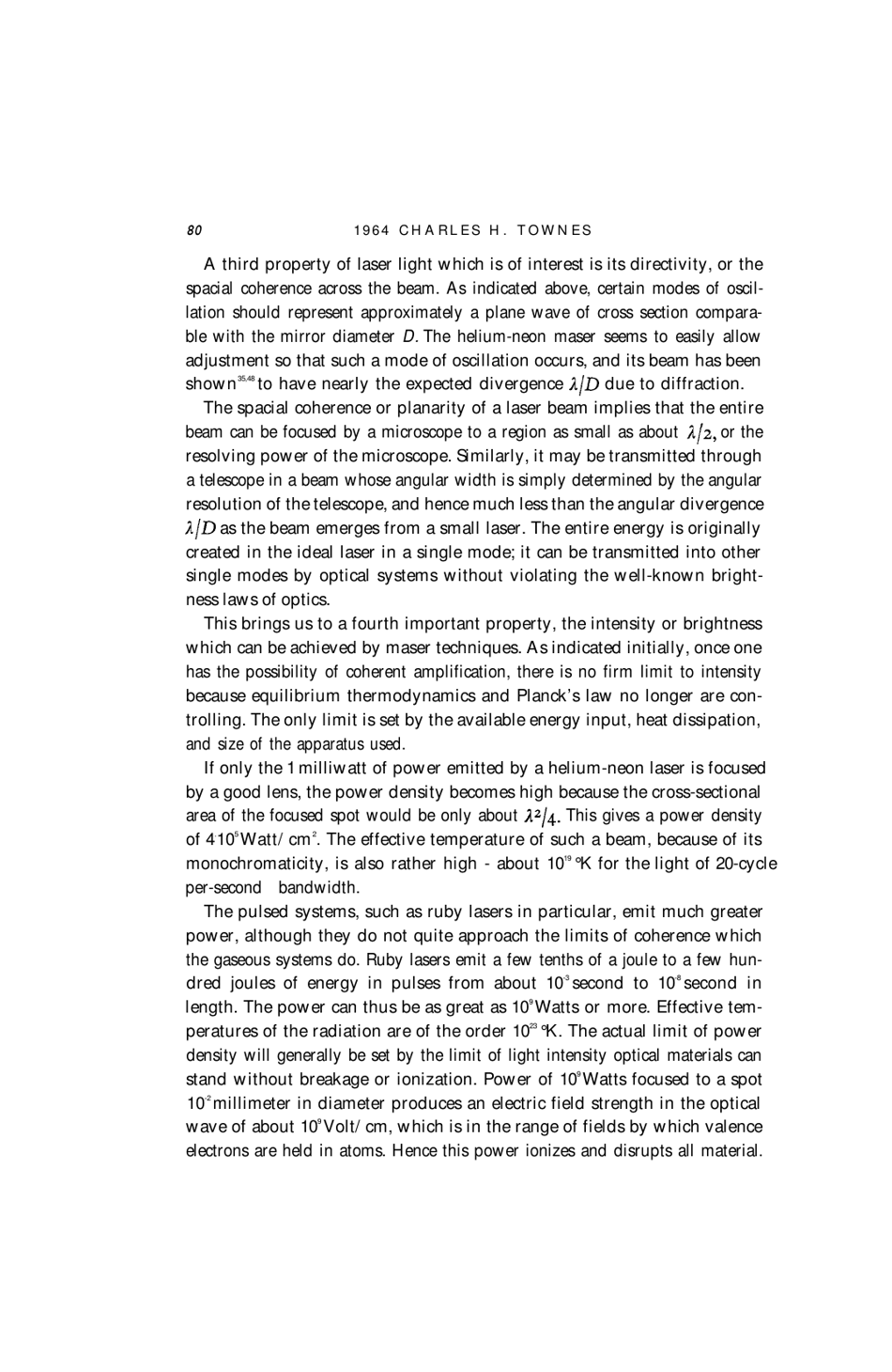 Production of Coherent Radiation by Atoms and Molecules - Charles H. Townes, Nobel Lecture, Page 23