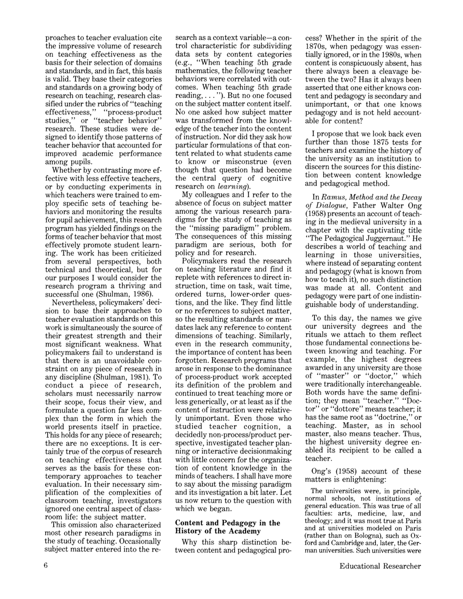 Those Who Understand: Knowledge Growth in Teaching - Lee S. Shulman, American Educational Research Association, Page 4