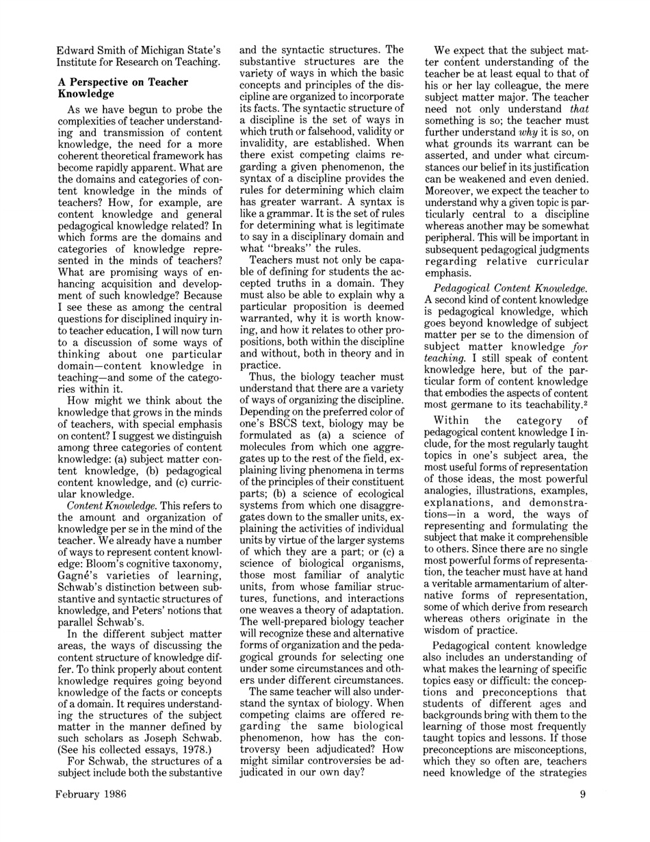Those Who Understand: Knowledge Growth in Teaching - Lee S. Shulman, American Educational Research Association, Page 7