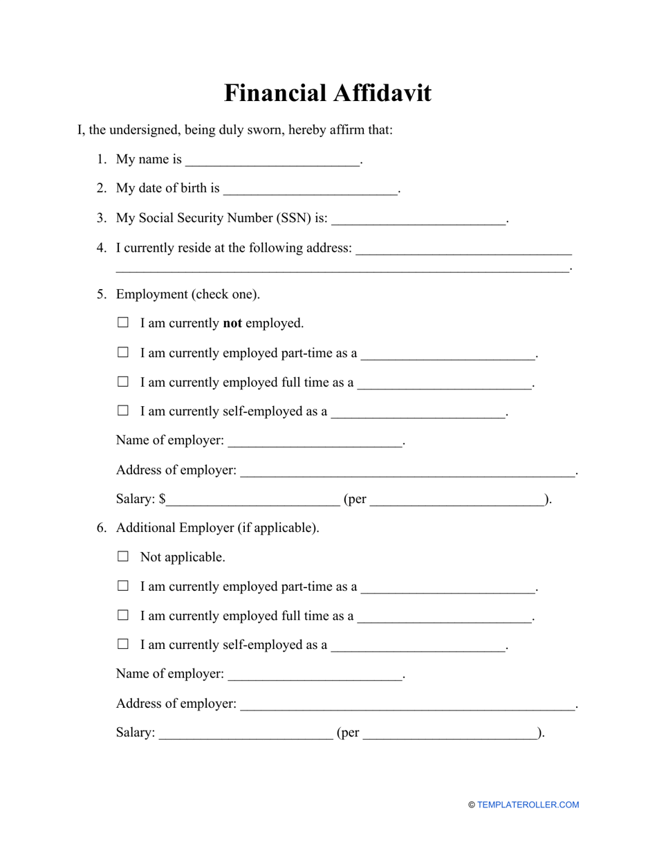 Financial Affidavit Form, Page 1