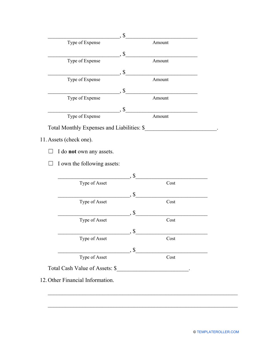 Financial Affidavit Form, Page 3