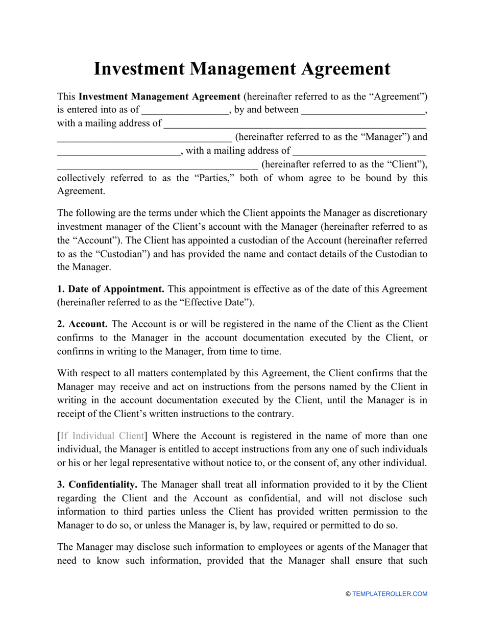 Investment Management Agreement Template, Page 1