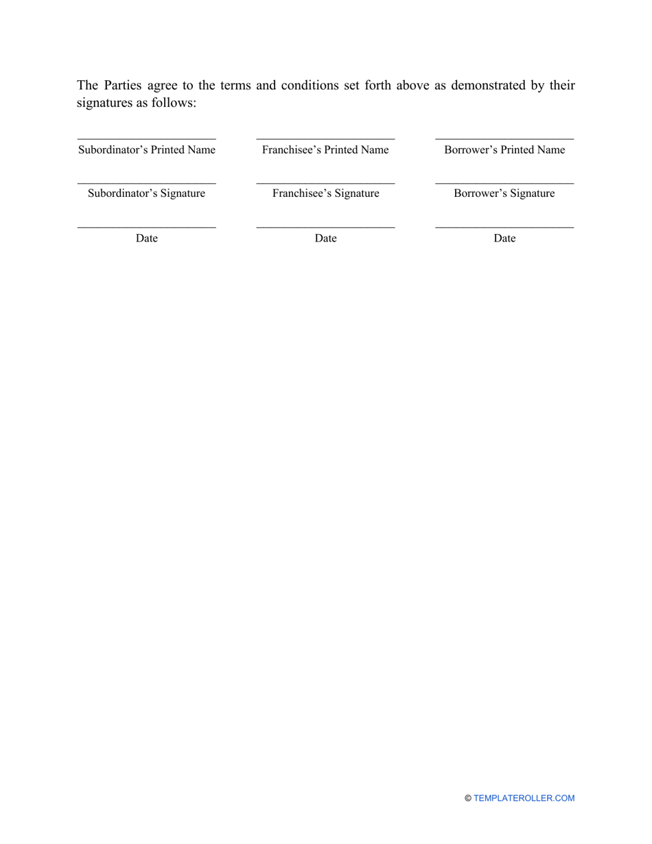 Subordination Agreement Template Subordinated Debt Agreement Sample
