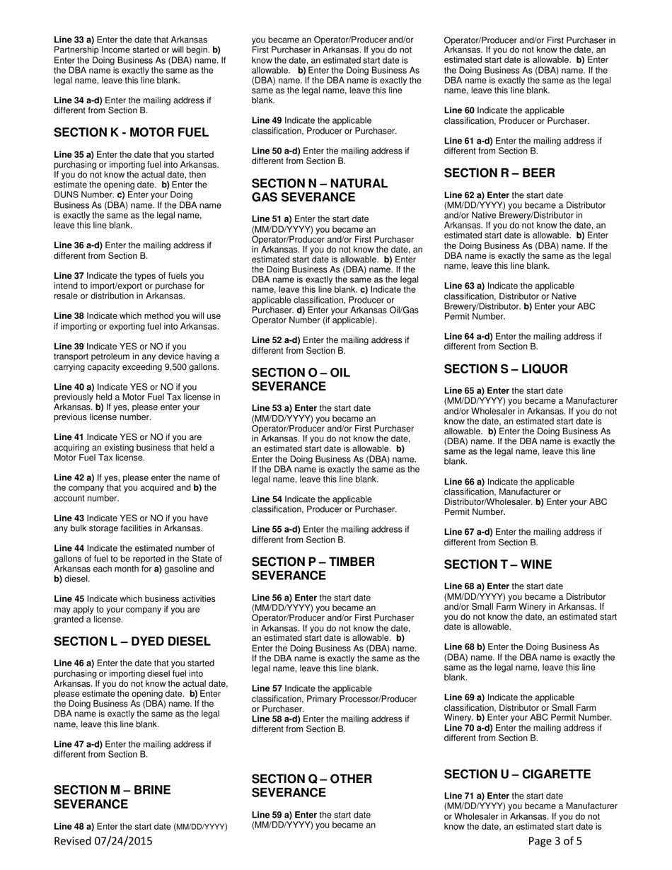 Instructions for Form AR-1R Combined Business Tax Registration Form - Arkansas, Page 3