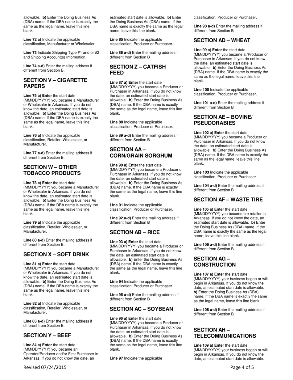 Instructions for Form AR-1R Combined Business Tax Registration Form - Arkansas, Page 4