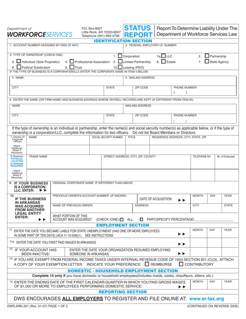 Form DWS-ARK-201 Employer Status Report - Arkansas