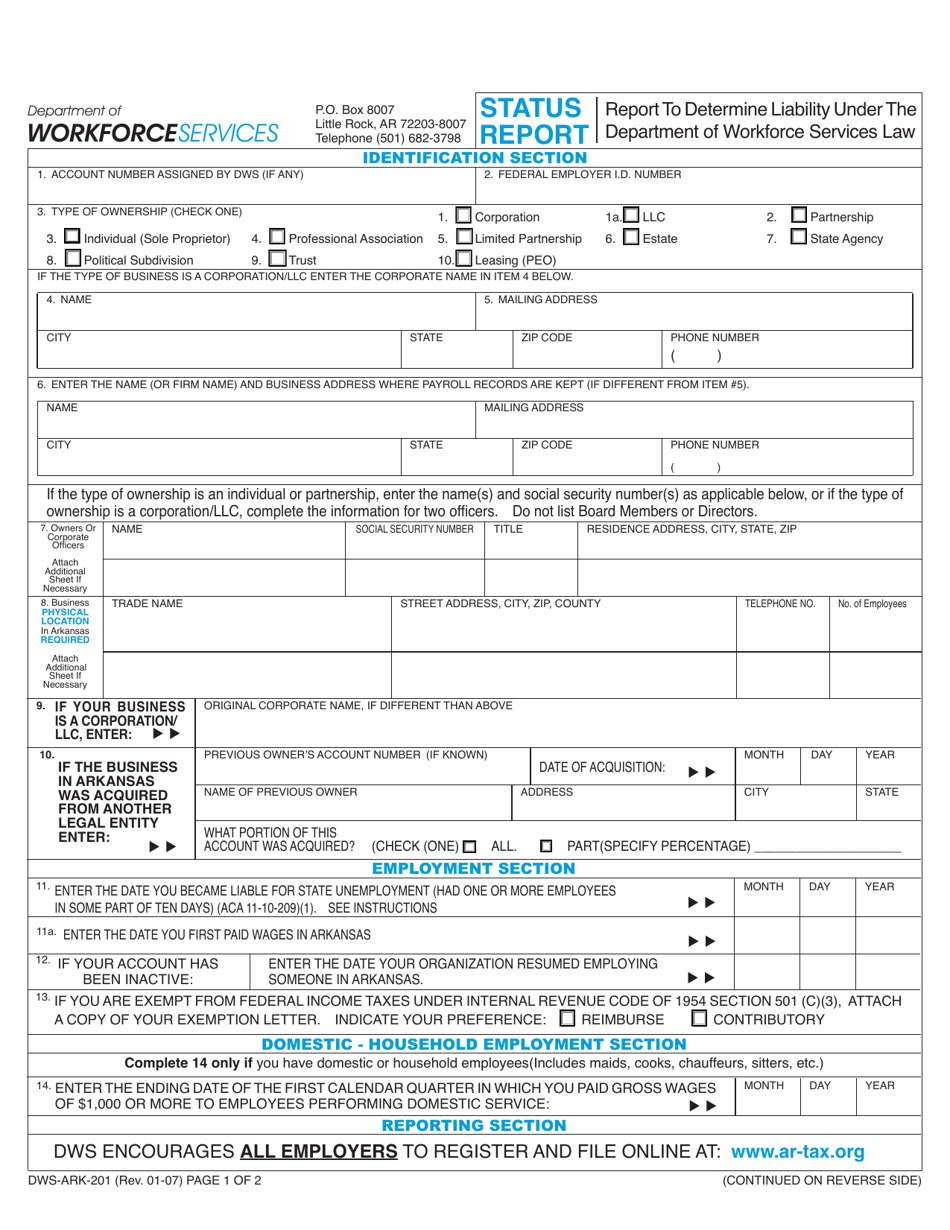 Form DWS-ARK-201 - Fill Out, Sign Online and Download Fillable PDF ...