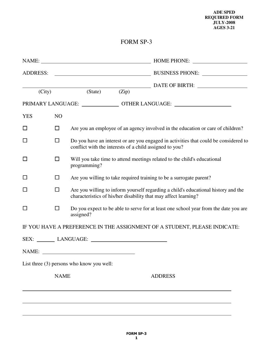 Form SP-3 - Arkansas, Page 1