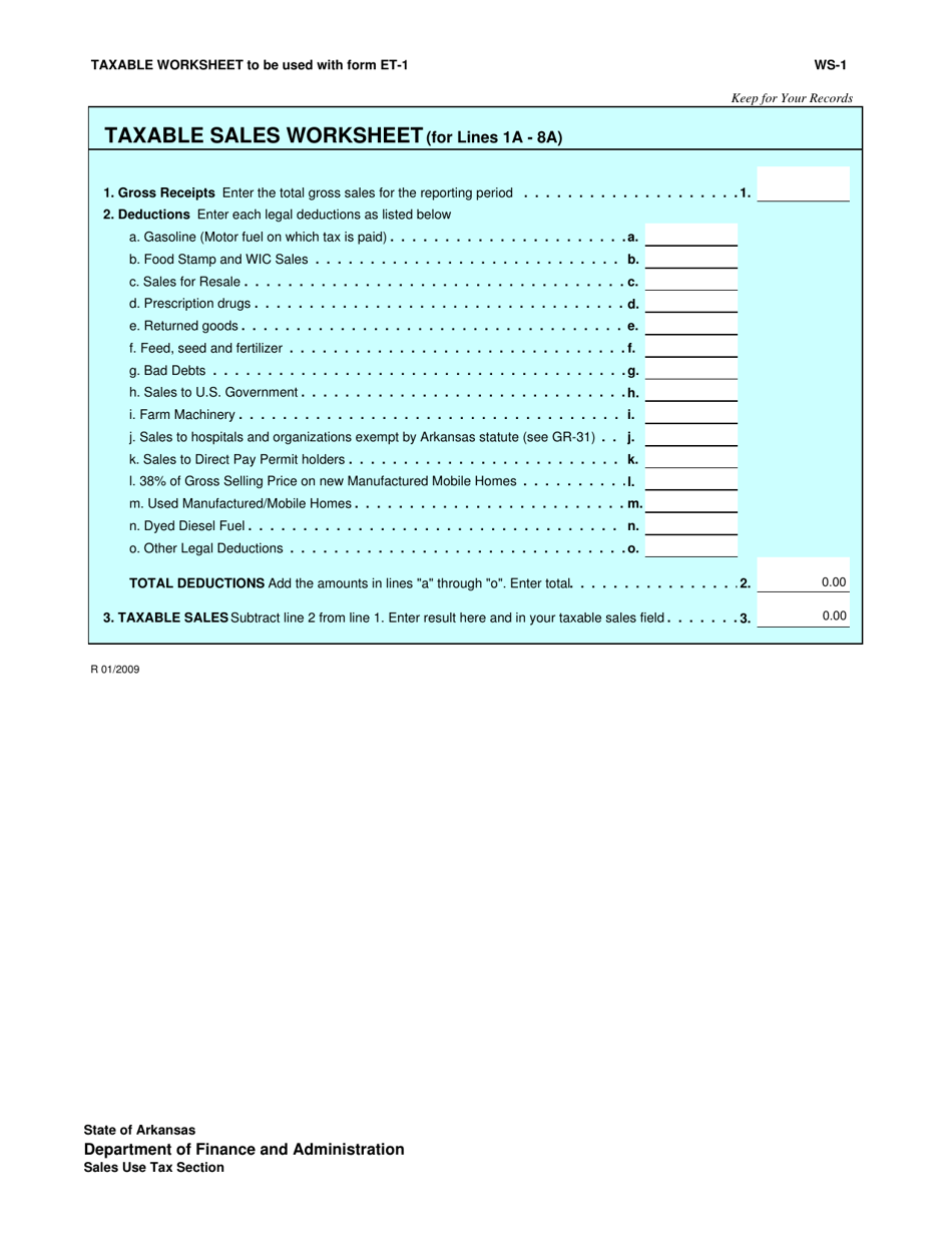 Form WS1 Fill Out, Sign Online and Download Fillable PDF, Arkansas