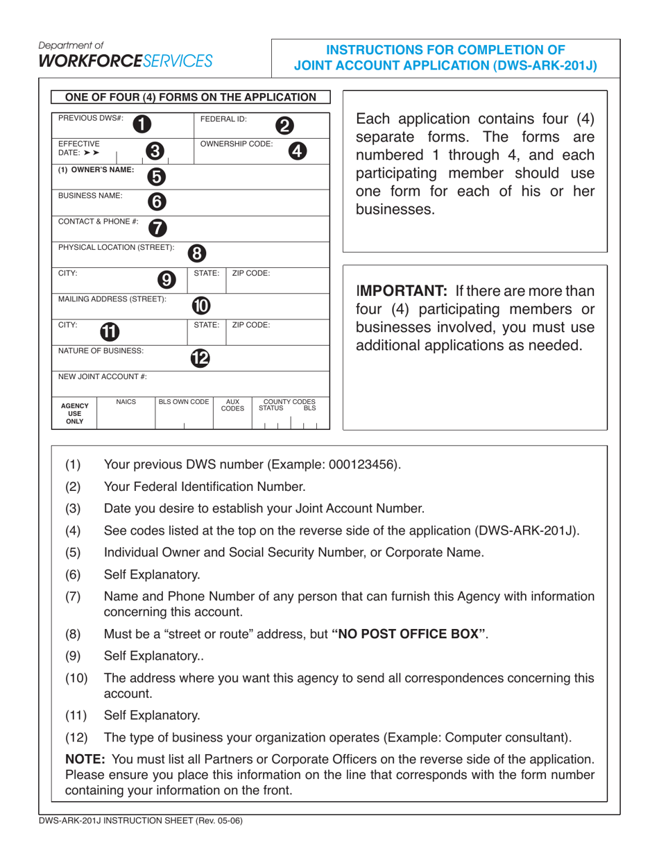 Instructions for Form DWS-ARK-201J Petition for Joint Employer Tax Account - Arkansas, Page 1