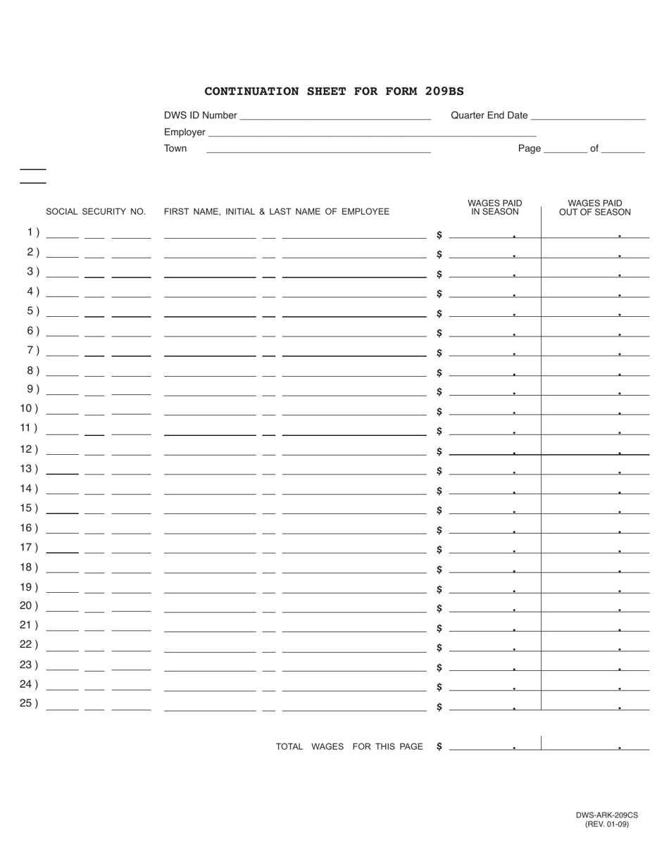 Form DWS-ARK-209BS Employers Quarterly Contribution and Wage Report (Seasonal) - Arkansas, Page 2