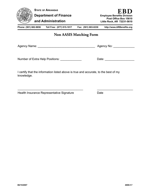 Non Aasis Matching Form - Arkansas Download Pdf