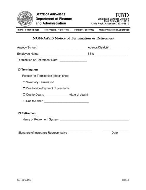 Non-aasis Notice of Termination or Retirement - Arkansas Download Pdf