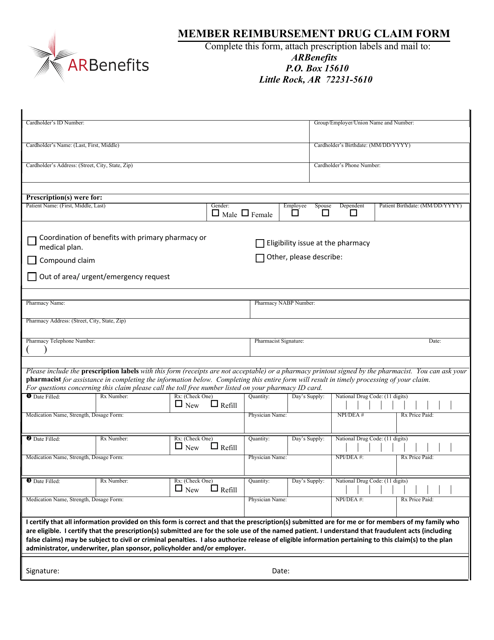 Member Reimbursement Drug Claim Form - Arkansas Download Pdf