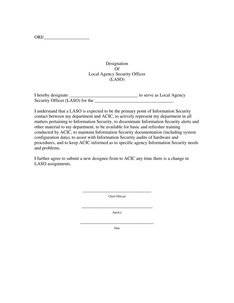 Designation of Local Agency Security Officer (Laso) - Arkansas, Page 1