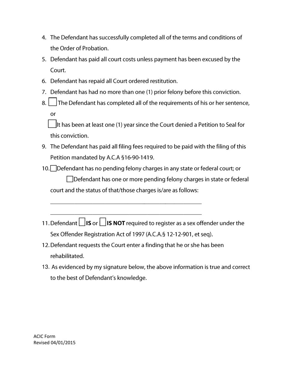 Petition to Seal Conviction for Possession of Controlled Substance or Counterfeit Substance Under Act 1460 of 2013; a.c.a.16-90-1401, Et. Seq. - Arkansas, Page 2