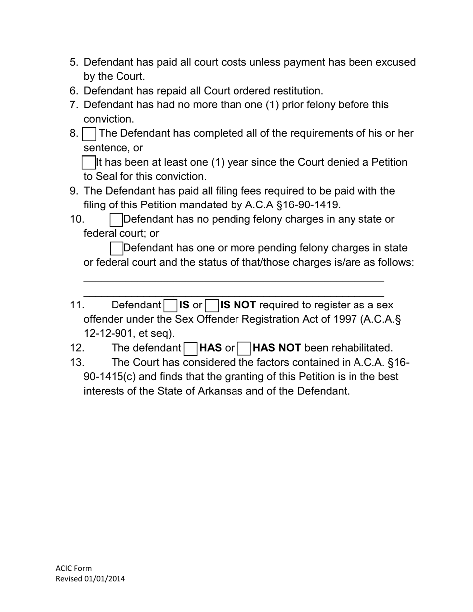 Order to Seal Conviction for Possession of Controlled Substance or Counterfeit Substance Under Act 1460 of 2013; a.c.a.16-90-1401, Et. Seq. - Arkansas, Page 2