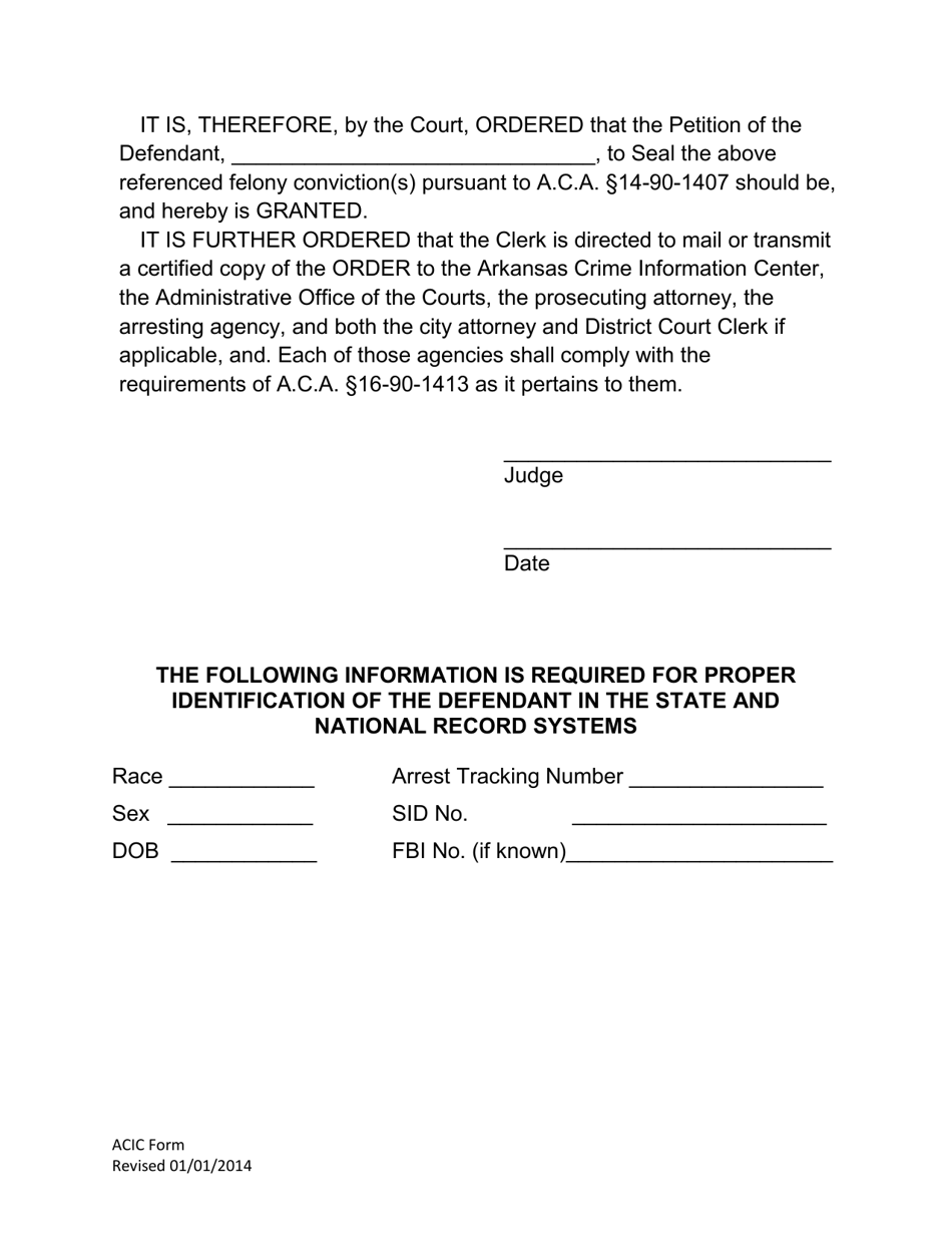 Order to Seal Conviction for Possession of Controlled Substance or Counterfeit Substance Under Act 1460 of 2013; a.c.a.16-90-1401, Et. Seq. - Arkansas, Page 3