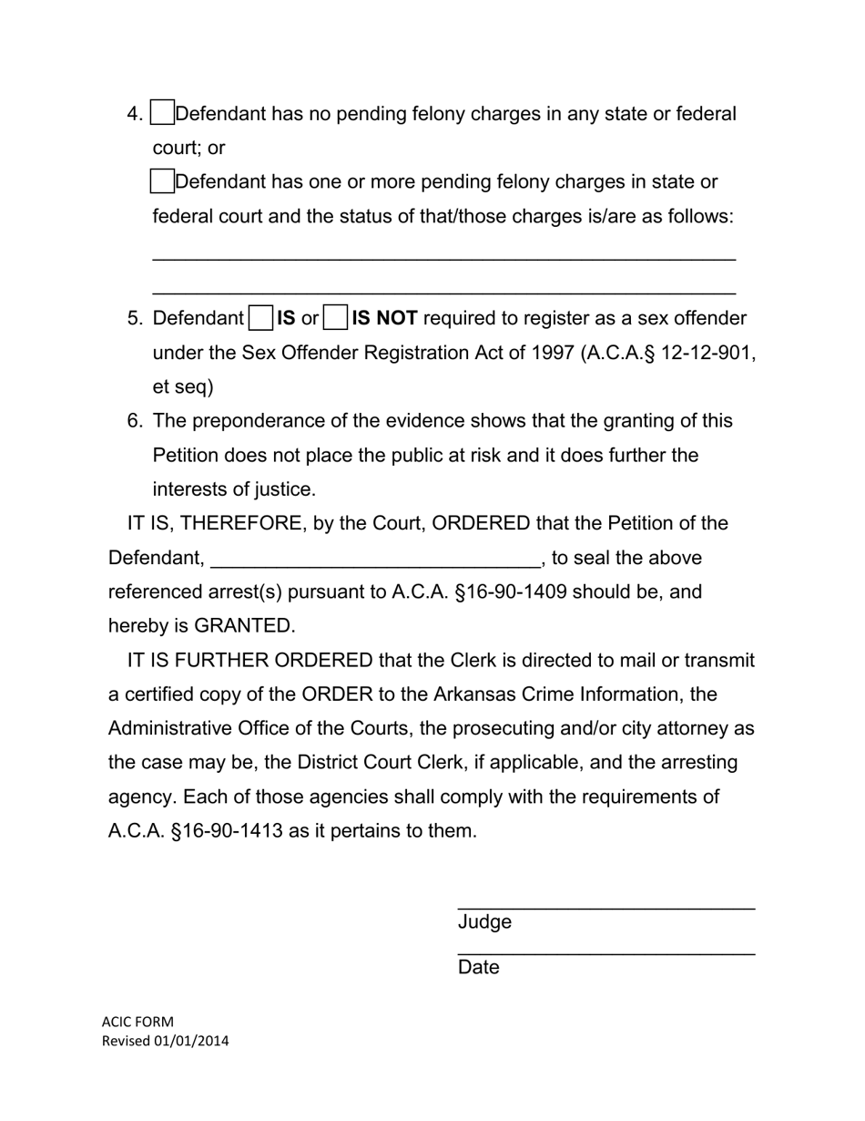 Order to Seal Arrest Under Act 1460 of 2013; a.c.a.16-90-1401, Et. Seq. - Arkansas, Page 2