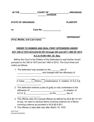 Document preview: Order to Dismiss and Seal First Offenders Under Act 346 of 1975 ACA 16-93-301 Through 303 and Act 1460 of 2013 a.c.a. 16-90-1401, Eq. Seq. - Arkansas