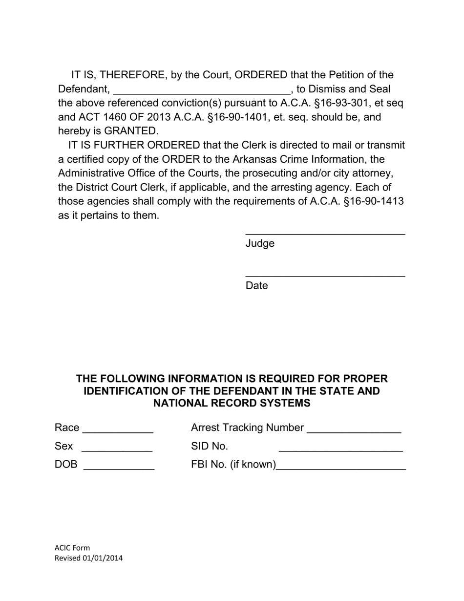 Order to Dismiss and Seal First Offenders Under Act 346 of 1975 ACA 16-93-301 Through 303 and Act 1460 of 2013 a.c.a. 16-90-1401, Eq. Seq. - Arkansas, Page 3